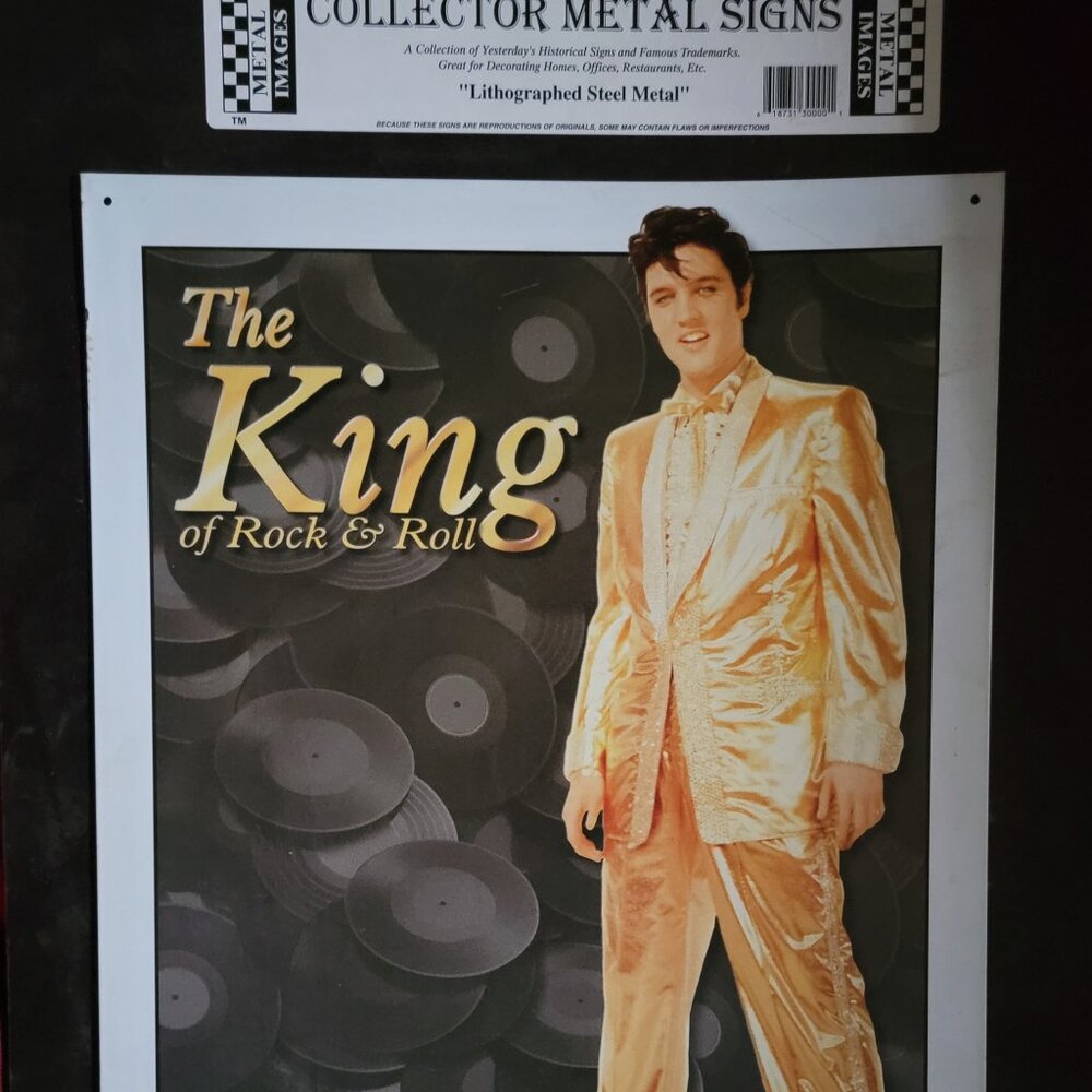 Elvis Presley Gold Suit the King of Rock and Roll Lithographed Metal Sign